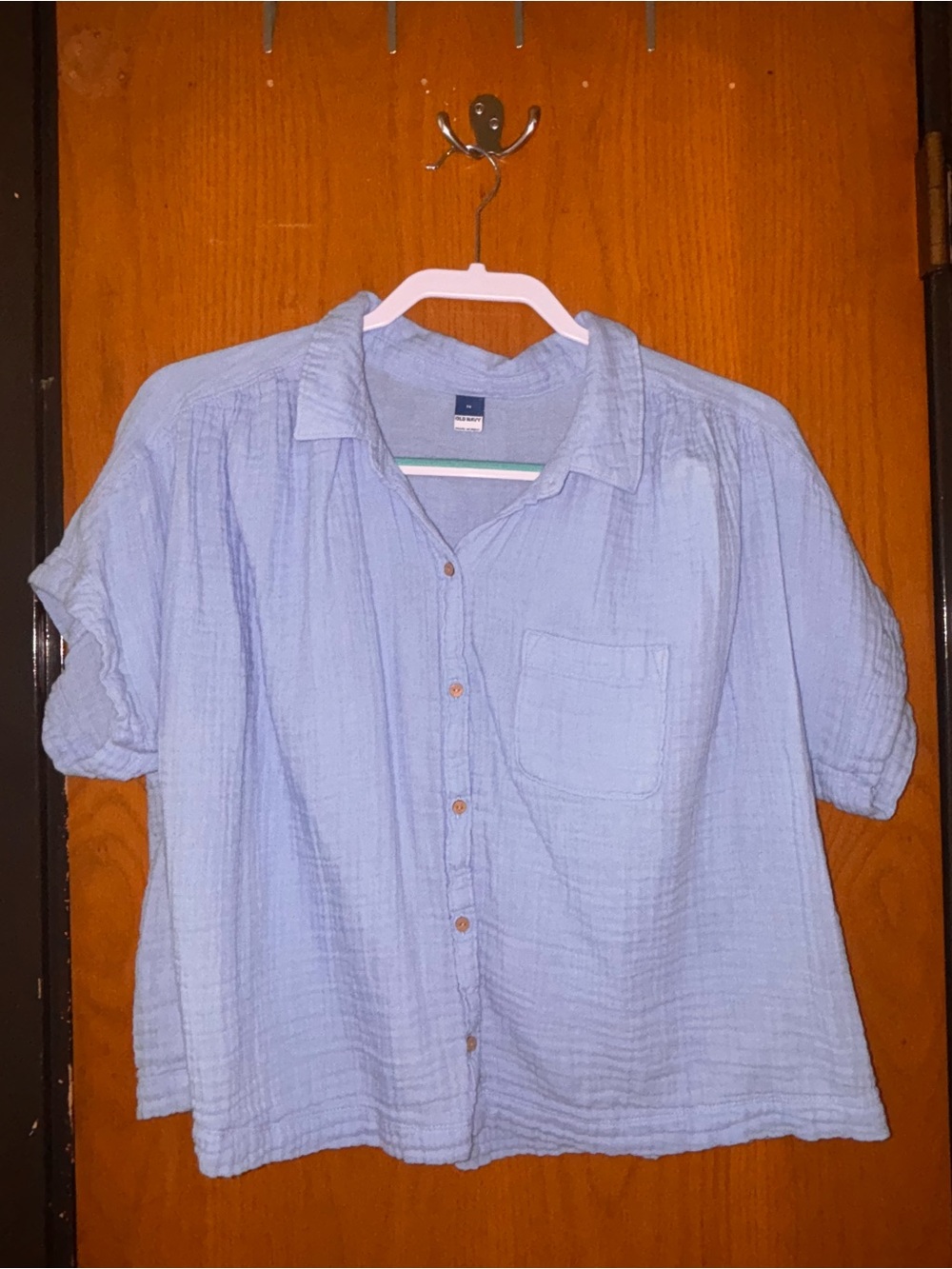 Old Navy Light Blue Women's Short-Sleeve Button-Down Gauze Shirt